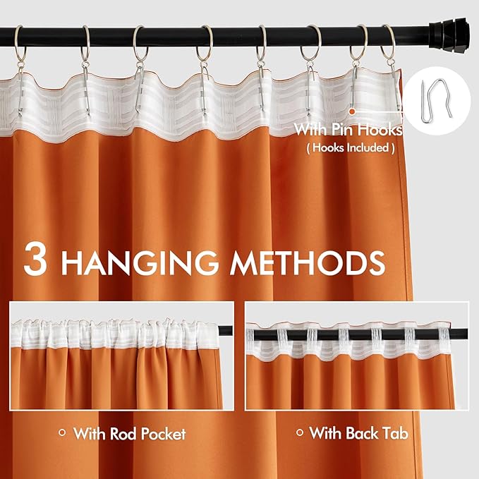 MIULEE Orange Back Tab Blackout Curtains 90 Inch Long 2 Panels Set - Image 3
