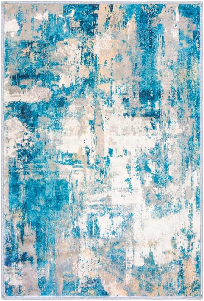 KOZYFLY Modern Abstract Runner Rug 2x6 Turquoise/Beige/Grey/Yellow Runners - Image 9