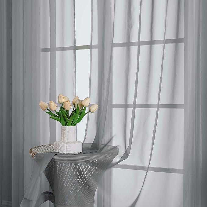 OWENIE Sheer Grey Curtains, Sheer Curtains 63 inch Length 2 Panels Set - Image 6
