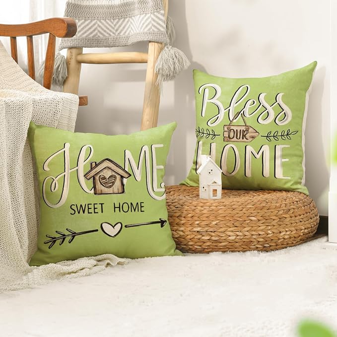 AVOIN colorlife Bless Our Home Eucalyptus Leaves Throw Pillow Covers, 18 x 18 - Image 3
