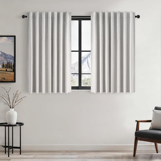 Topfinel Grey Beige 45 Inches Long Linen Blackout Curtains Tiers by Topfinel