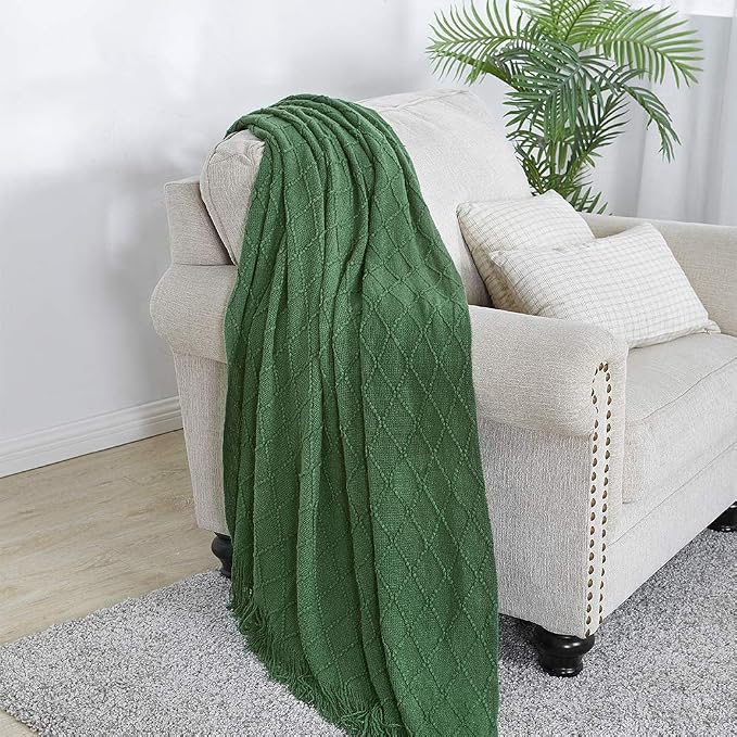 BOURINA Green Throw Blanket 60x80 Inches Throw Textured Solid Soft Sofa Throw - Image 2
