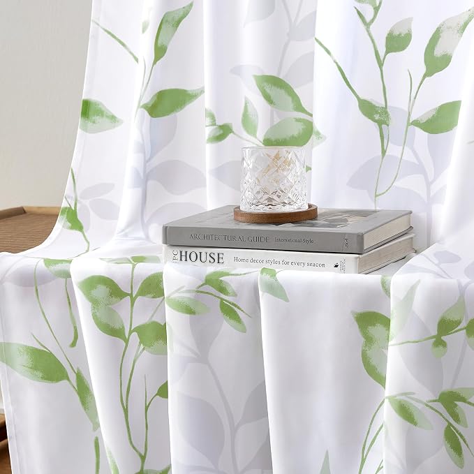 HOMEIDEAS Non-See-Through Sage Green and White Privacy Sheer Curtains 52 X 63 - Image 7