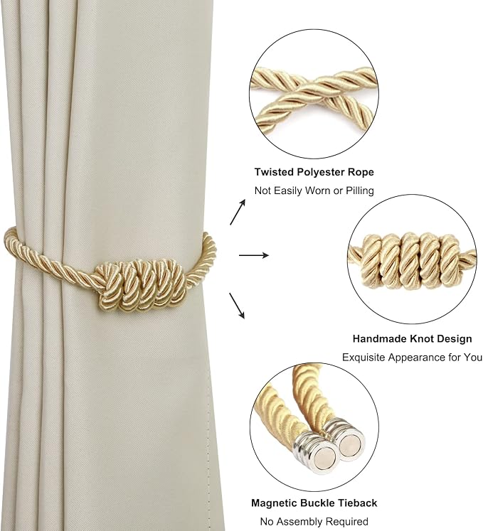 BEL AVENIR Magnetic Curtain Tiebacks, Decorative Drapery Holdbacks Modern Woven - Image 4