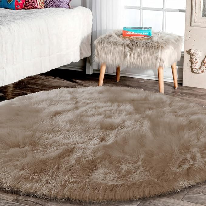 Latepis 8ft Round Light Brown Beige Rugs by Latepis