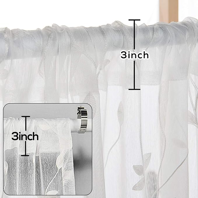AmHoo 2 Panels Embroidered Leaf Pattern Semi Sheer Curtains Foliage Floral - Image 3