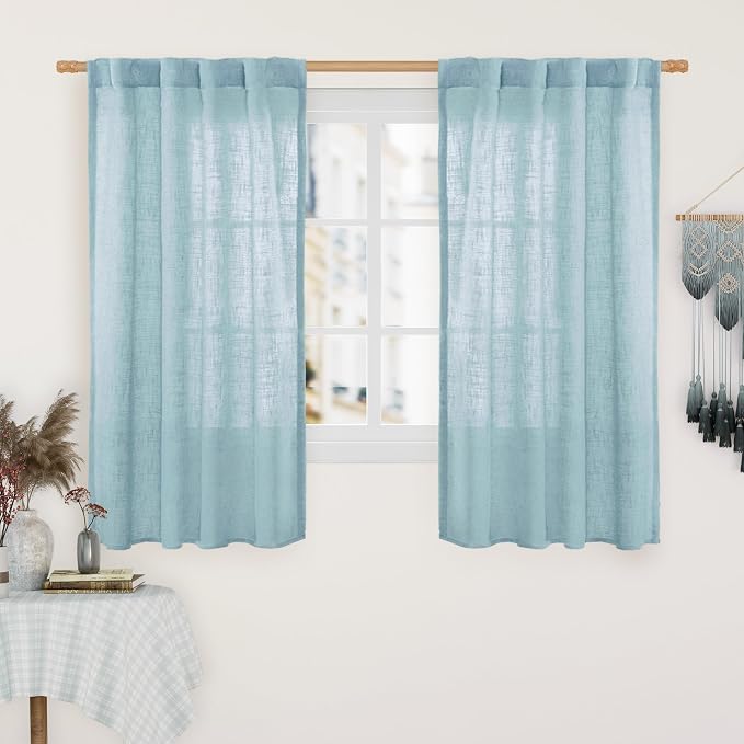 LAMIT Semi Sheer Window Linen Curtains 54 Inch, Light Filtering Panels Back Tab by LAMIT