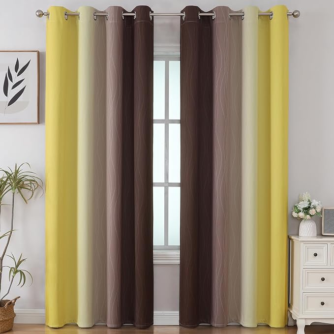 Estelar Textiler Brown and Yellow Gradient Blackout Curtains - Image 2
