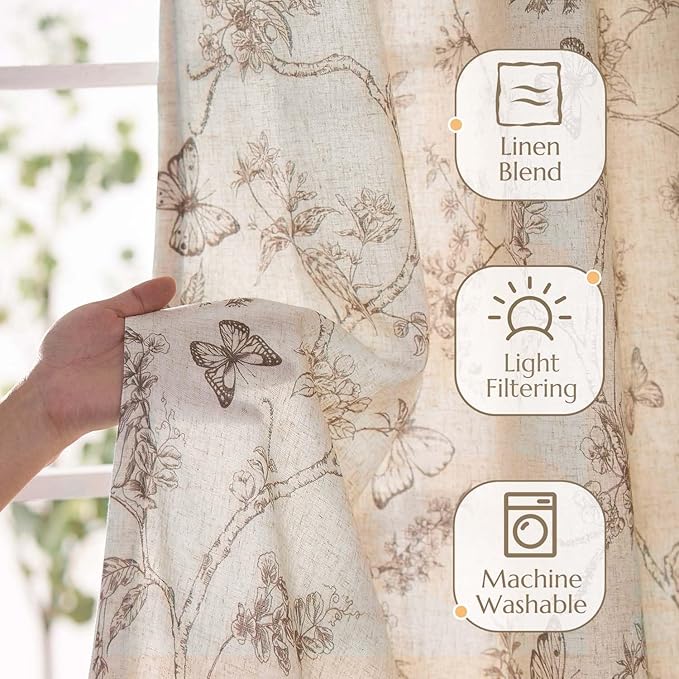 jinchan Floral Curtains Lined Linen Blend Curtain - Image 2