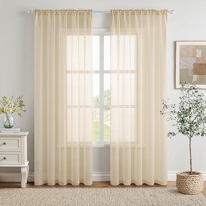 MIULEE 2 Panels Solid Color Sheer Window Curtains Elegant Window Voile by MIULEE