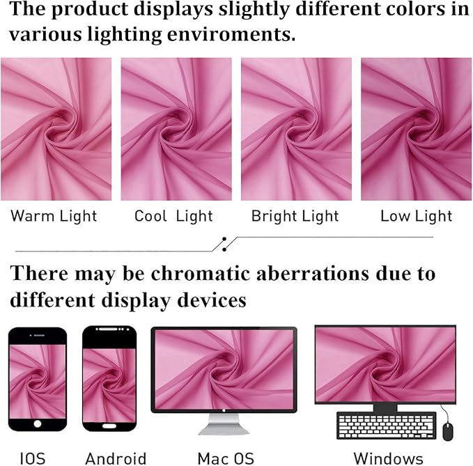 Lecloud Hot Pink Sheer Curtains 96 Inches Long 2 Panels, Rod Pockets Solid - Image 4