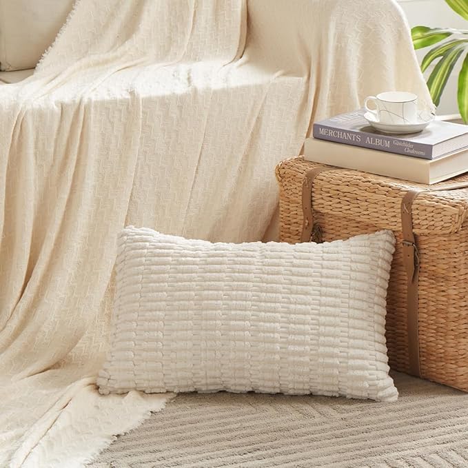 Fancy Homi 4 Packs Boho Cream Decorative Throw Pillow Covers 12x24 Inch - Image 2