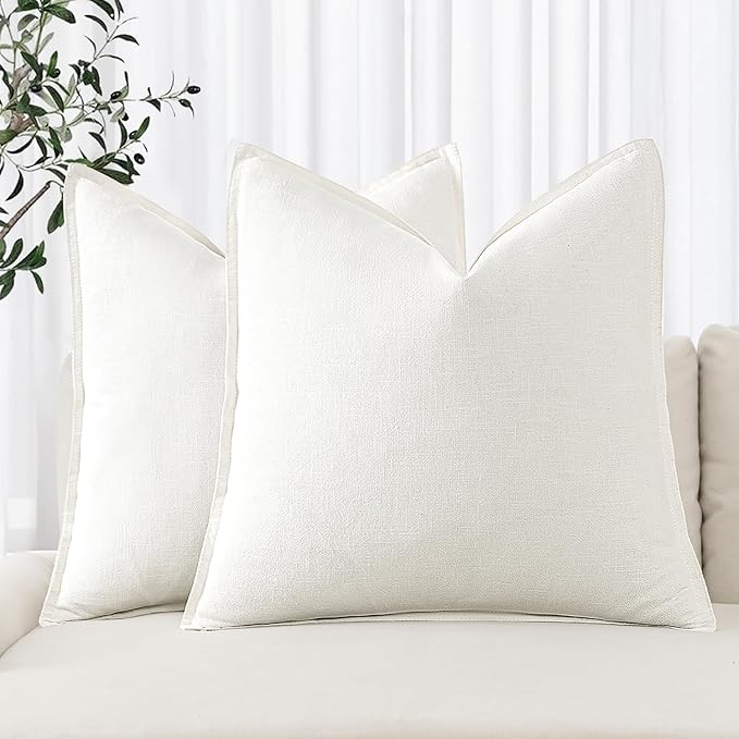 MIULEE Decorative Linen Euro Sham Pillow Covers 26x26 Cream White Boho by MIULEE