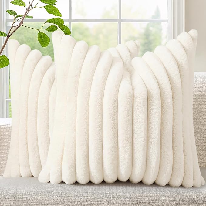 decorUhome Summer Cozy Faux Fur Throw Pillow Covers 22x22 Set of 2 Decorative by decorUhome