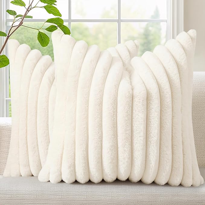 decorUhome Summer Cozy Faux Fur Throw Pillow Covers 16x16 Set of 2 Decorative by decorUhome