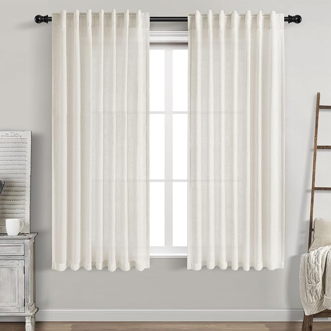 Cream Linen Curtains 66 Inch Length by Nanspring