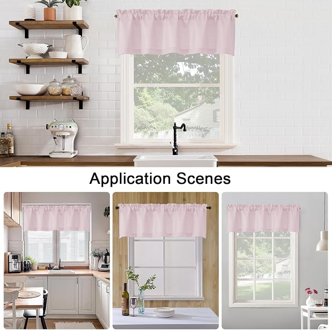 Chyhomenyc Blush Pink Valance for Windows, Light Filtering Faux Linen Solid - Image 6