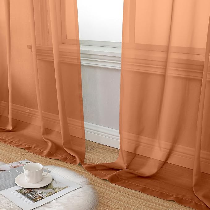 Aiyufeng Orange Sheer Curtains 45 inches Long, Short Kitchen Window Treatment - Image 8