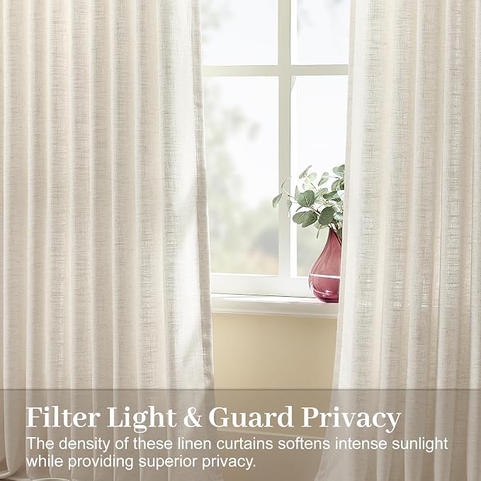 Pinch Pleated Linen Curtains 84 Inch Length 2 Panels Set, Light Filtering Linen - Image 2