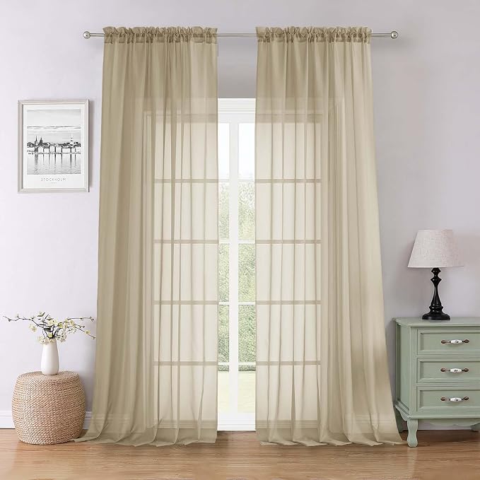 Lecloud Taupe Sheer Curtains 96 Inches Long 2 Panels Set, Home Decor Light by Lecloud