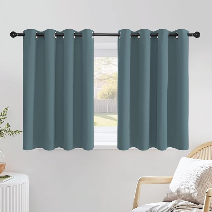 NICETOWN Blackout Greyish Blue Kitchen Curtains, Grommet Thermal Insulated by NICETOWN