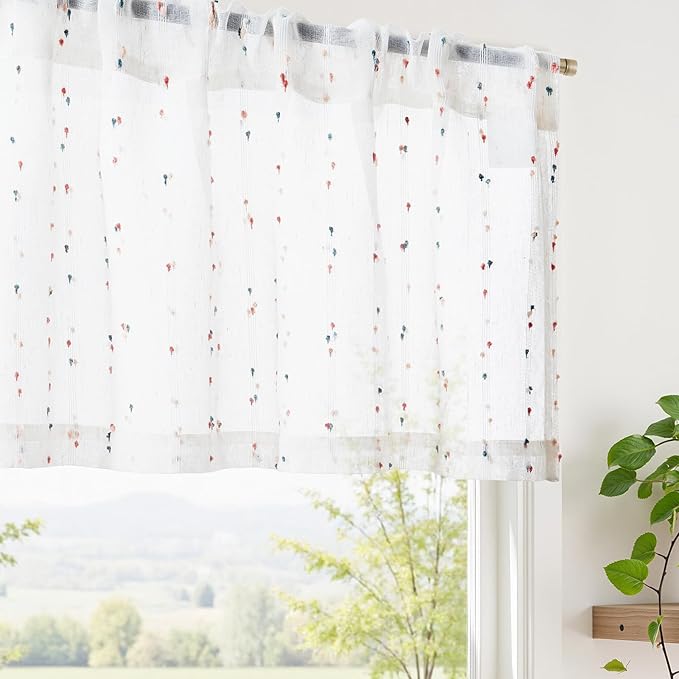 jinchan Valance Curtains for Windows 16 Inch Colorful Mini Pom-Pom Country by JINCHAN