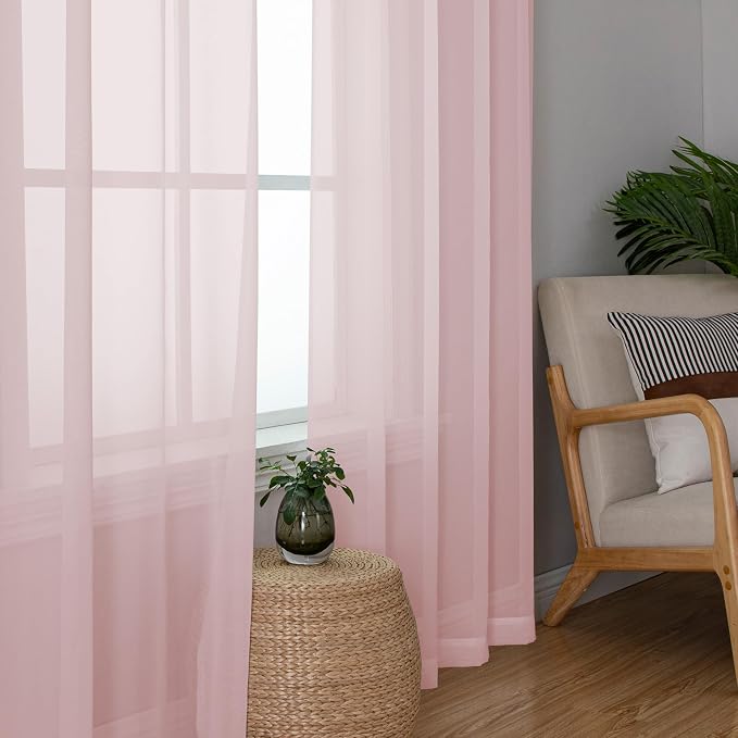 Simplebrand Blush Sheer Curtains 84 Inches Long, Light Filtering Rod Pocket - Image 4