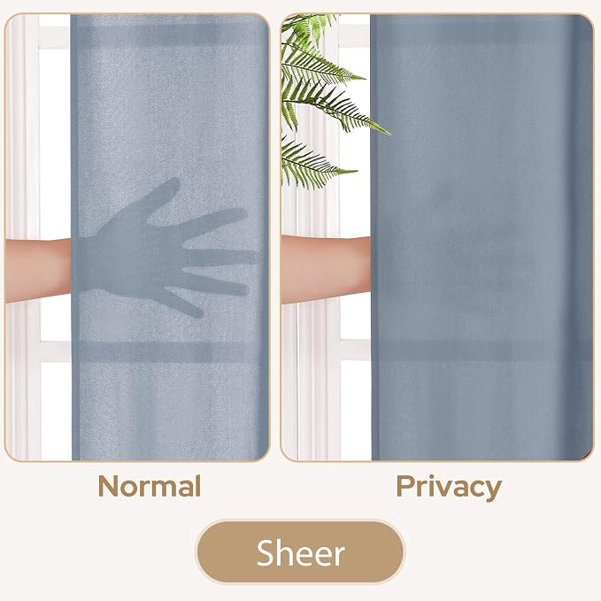 HOMEIDEAS Non-See-Through Stone Blue Privacy Sheer Curtains, 52 X 63 Inches - Image 3