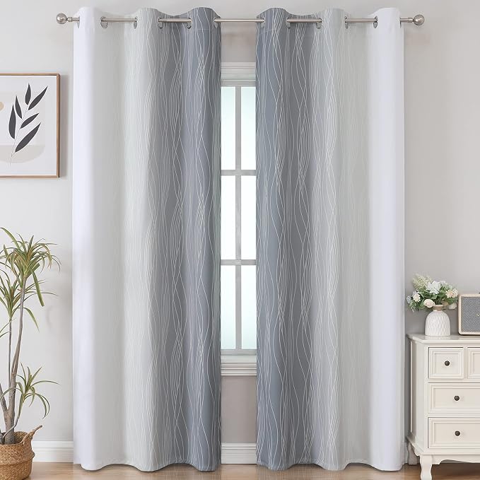 Estelar Textiler Full Room Darkening Greyish White and Grey Blackout Curtains - Image 2