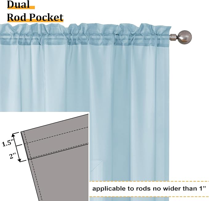 Aiyufeng 2 Pack: Basic Sky Blue Sheer Curtain Drapes 63 Inch Length 2 Panels - Image 4