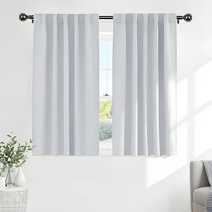 PONY DANCE 60% Light Filtering White Curtain Panels, Kitchen Curtains Room by PONYDANCE