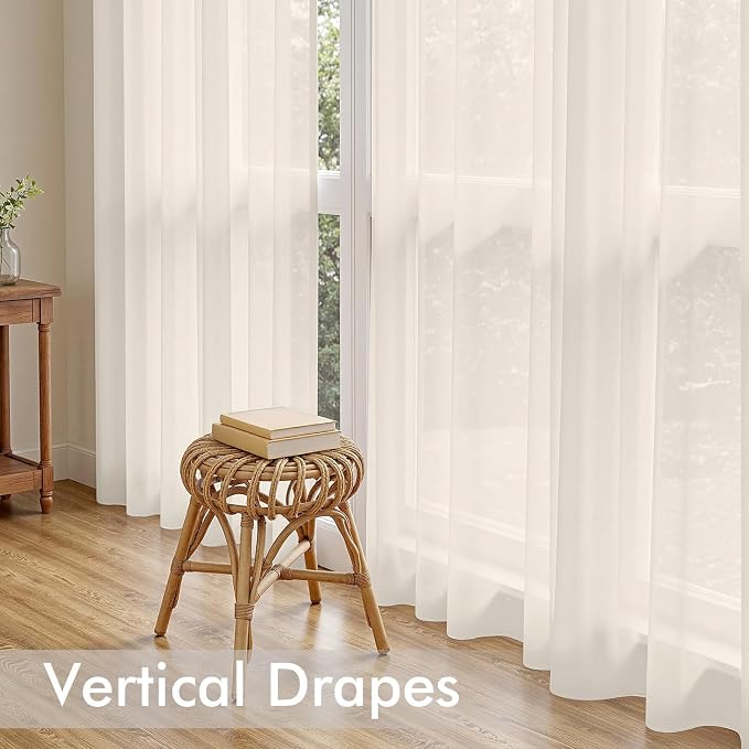 MIULEE Light Beige Sheer Curtains 96 Inches Long 4 Panels 42 x 96 Inches | - Image 5