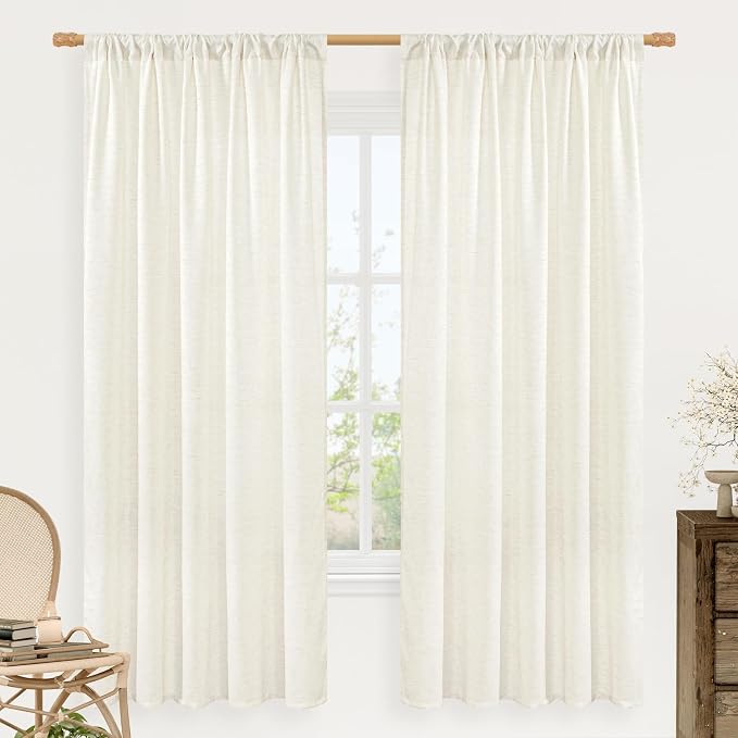 LAMIT Natural Linen Curtains for Bedroom, 72 Inch Faux Linen Textured Light by LAMIT