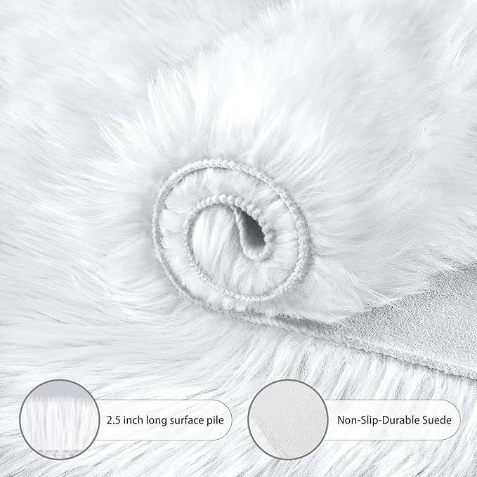 Ciicool White Faux Fur Rug 8 x 10 Feet, Large Fluffy Carpet, Faux Fur Sheepskin - Image 4
