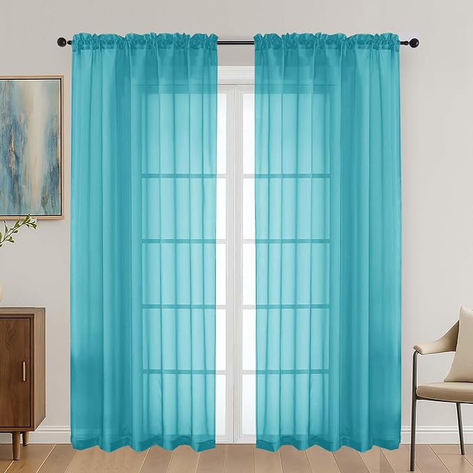OVZME Turquoise Sheer Curtains 72 Inches Long 2 Panels Set, Light Filtering by OVZME