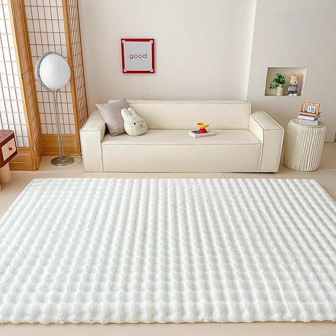 White Rabbit Plush Rug 6'x9', Fluffy Faux Fur Shaggy Area Rug - Image 2