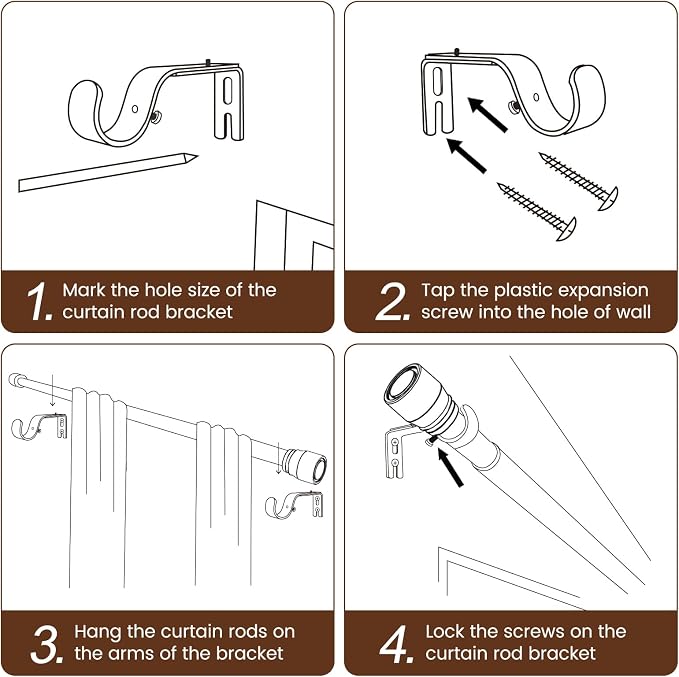Hradecti 1' Diameter Matte Black Curtain Rod, 30-60 inch, Fits 30-54 Windows - Image 5
