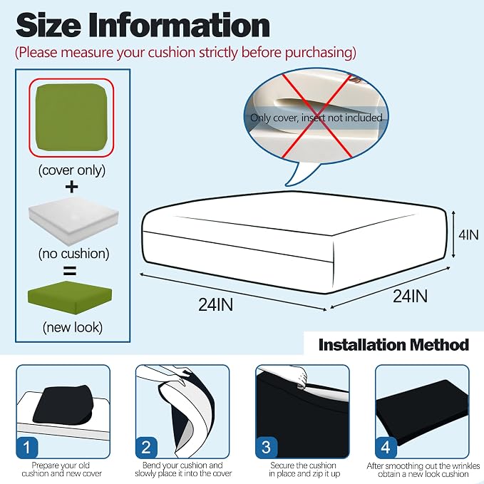 Sqodok Patio Cushion Cover 24x24 inch, Outdoor Seat Cushion Slip Cover - Image 2
