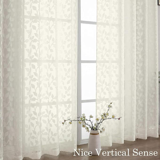 Chyhomenyc Ivory Sheer Curtains 96 Inch Length 2 Panels Set, Light Filtering - Image 9