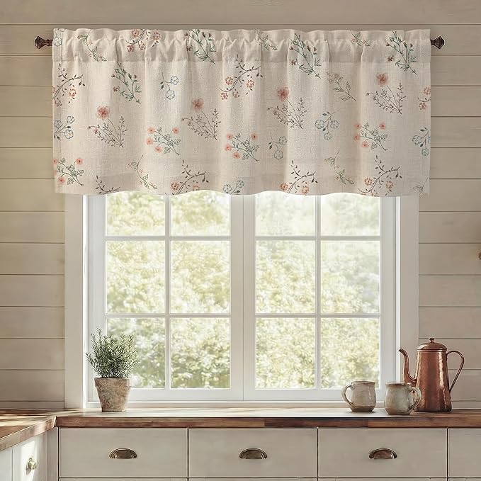 Kitchen Valances for Windows, Country Farmhouse Cottage Rustic Vintage Floral - Image 2