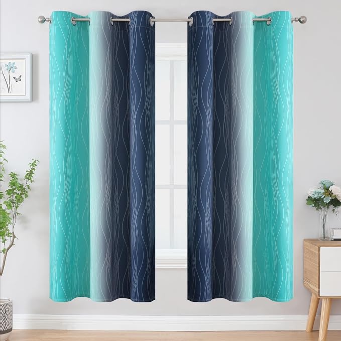 Estelar Textiler Navy Blue and Teal Blackout Curtains - Image 2