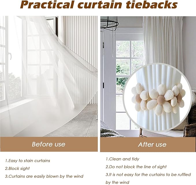 SRG Sunflower Curtain Tiebacks-2 Pack | Daisy Curtain Holdbacks Three Flower | - Image 4