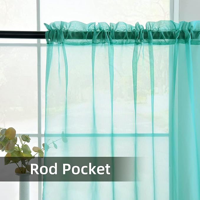 youleyar Solid Sheer Rod Pocket Curtain Voile Draperies 2 Panels White Beige - Image 3