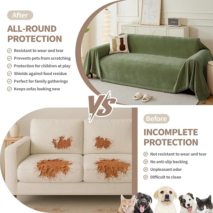 Couch Cover for Dogs, Boho Sofa Covers for 2 Cushion Couch, Chenille Sofa - Image 3