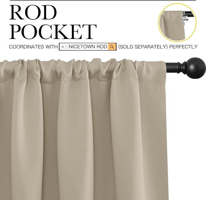 NICETOWN 2 Panels Blackout Curtains, Rod Pocket Window Curtains Room Darkning - Image 2