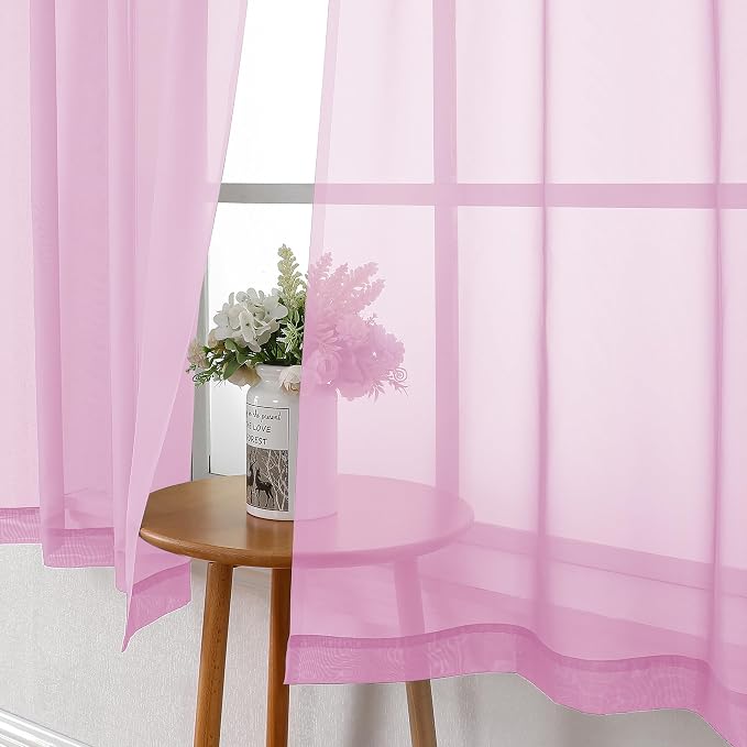 Lecloud Light Pink Sheer Curtains 54 Inch Length 2 Panels, Voile Airy Drapes - Image 7