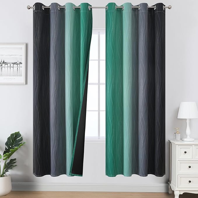 Estelar Textiler Black and Green Ombre Blackout Curtains by ESTELARTEXTILER