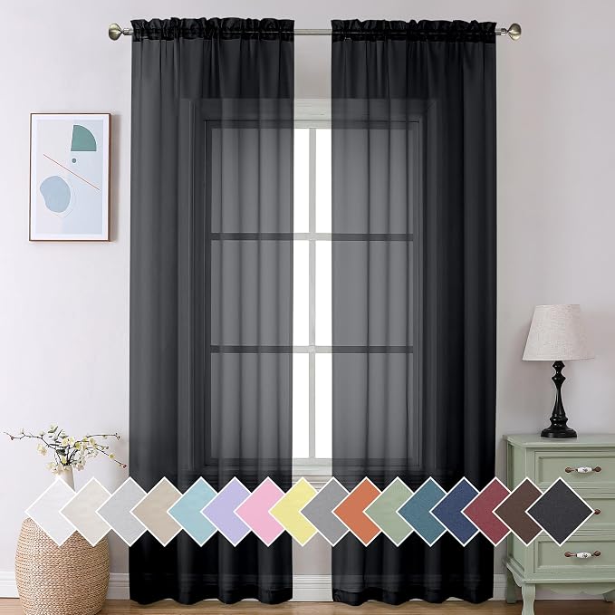 Aiyufeng Long Sheer Black Curtains by Aiyufeng