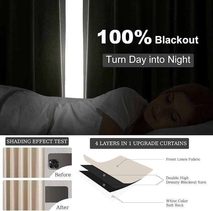 Topfinel Extra Long 132 Inch 100% Blackout Curtains - Image 6