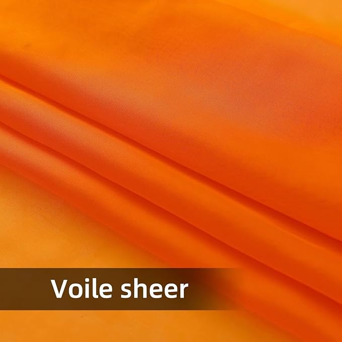 youleyar Solid Sheer Rod Pocket Curtain Voile Draperies 2 Panels Orange Beige - Image 5